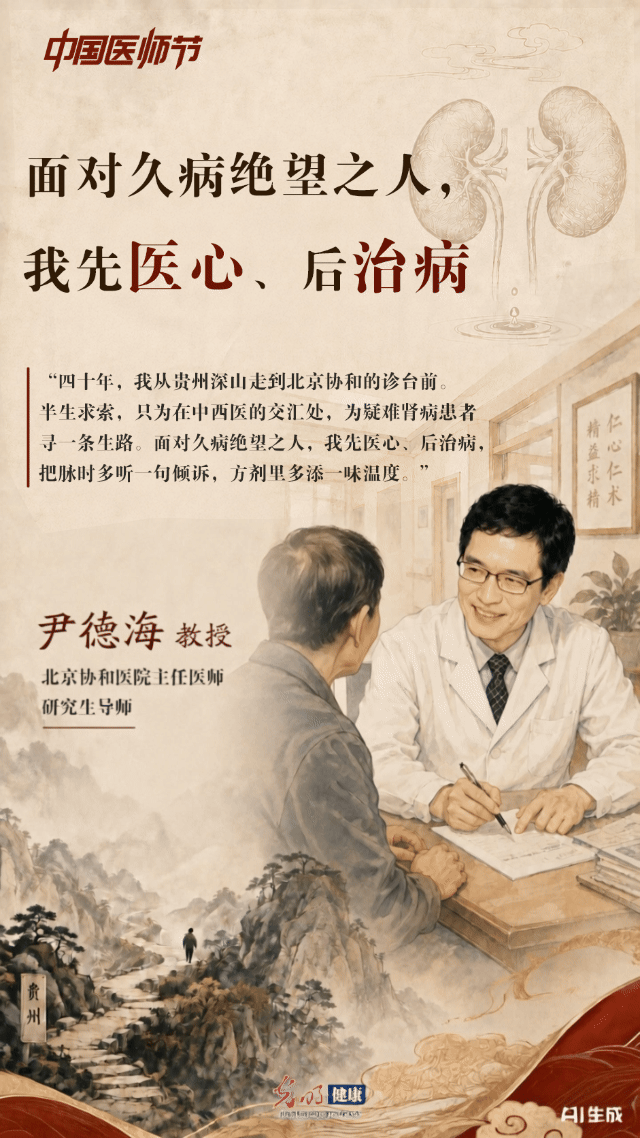 【AI海报】中国医师节|尹德海：面对久病绝望之人，我先医心、后治病