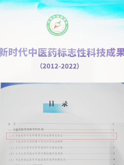 新学说，新学科，立异先行——“中医脉络学说构建推动微血管病变防治”入选新时代中医药标记性科技效果