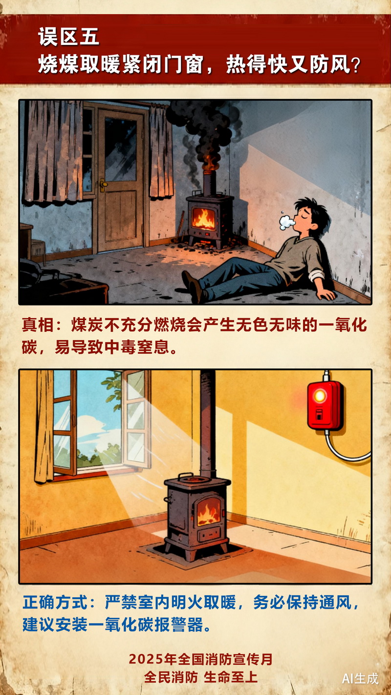 【冬季安全警示录·AI海报】这9个取暖误区可能致命,现在知道还不晚 【冬季安全警示录·AI海报】这9个取暖误区可能致命,现在知道还不晚
