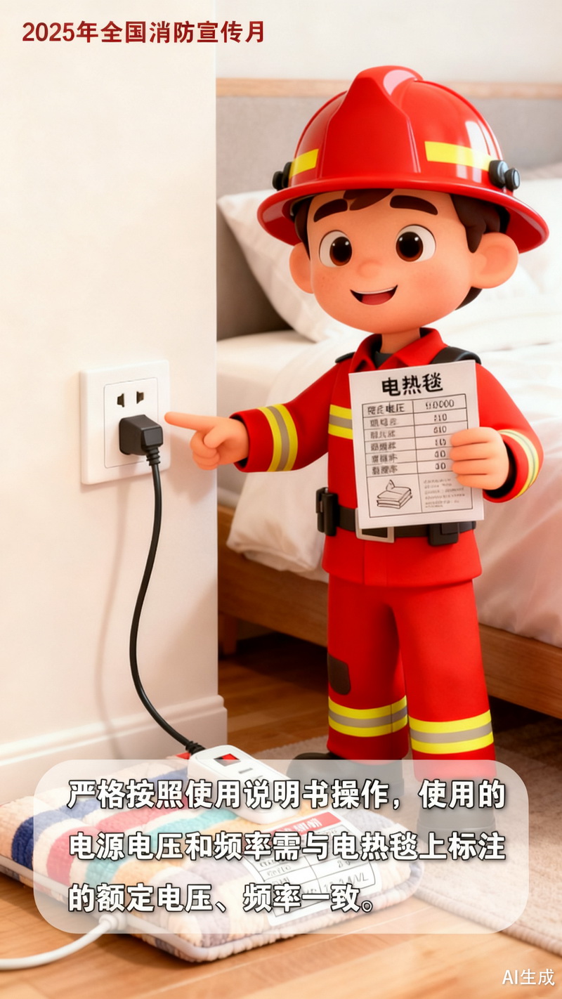 【冬季安全警示录·AI海报】隐藏在卧室里的火灾隐患,电热毯安全使用指南