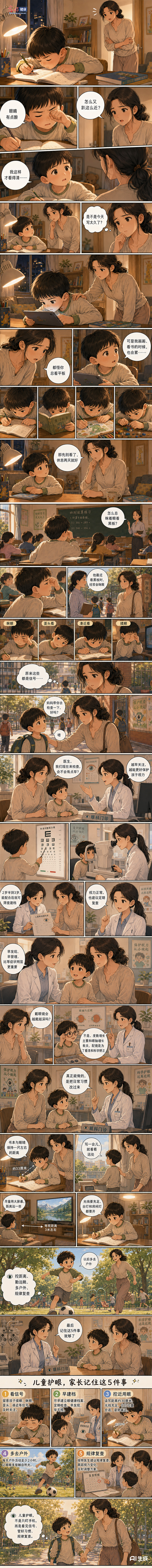 AI漫画丨儿童护眼，家长记住这5件事