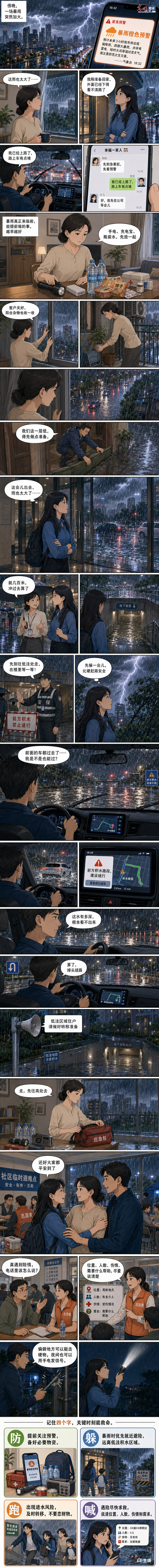 AI漫画丨强降雨来袭，这份避险指南请收好