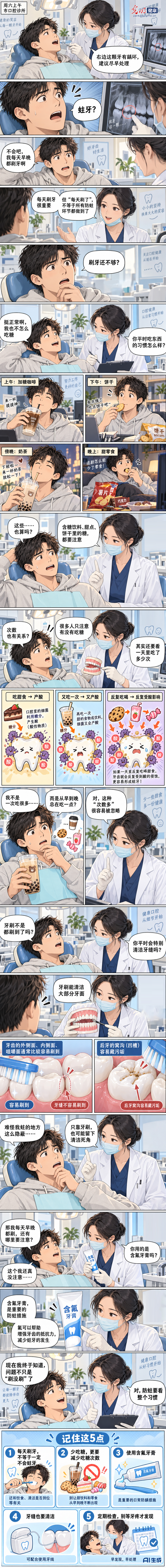 AI漫画丨每天认真刷牙 为什么还是会蛀牙