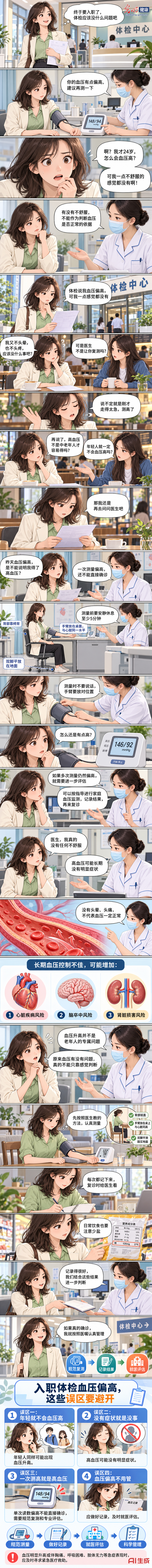 【AI漫画丨青年成长健康指南】入职体检发现血压高 别再相信“没感觉就没问题”