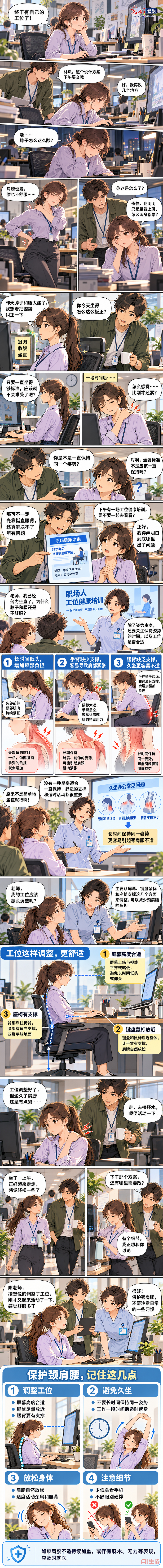 【AI漫画丨青年成长健康指南】从校园到工位 久坐办公该怎么保护颈肩腰
