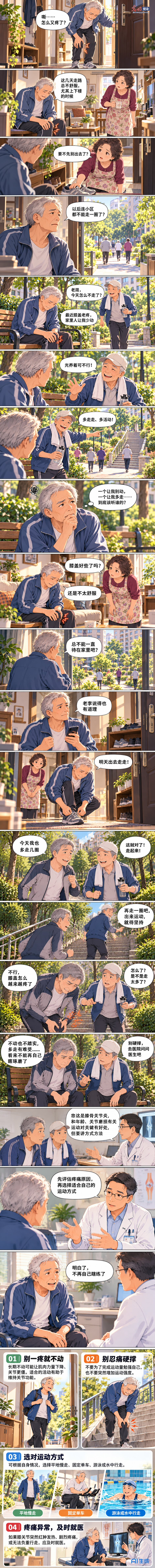 AI漫画丨膝盖一疼就不能运动了 这些误区要避开
