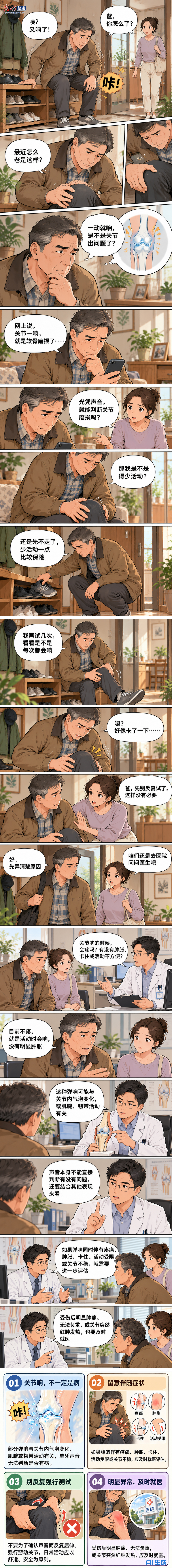 AI漫画丨关节一动就“咔咔响” 是关节出问题了吗