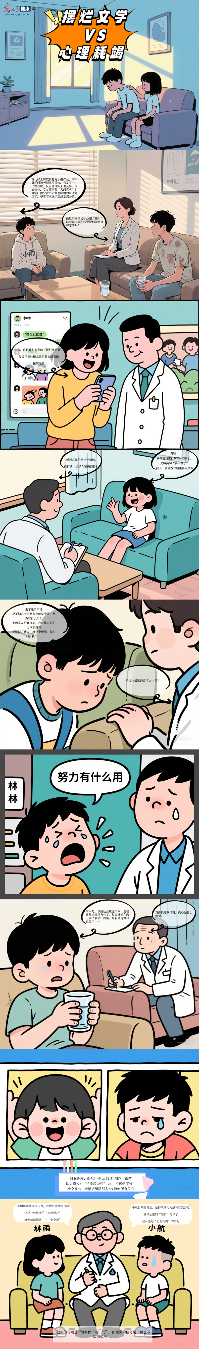 AIGC漫画·525大学生心理健康日|认清“摆烂”“躺平”背后，学会区分健康自嘲与心理耗竭