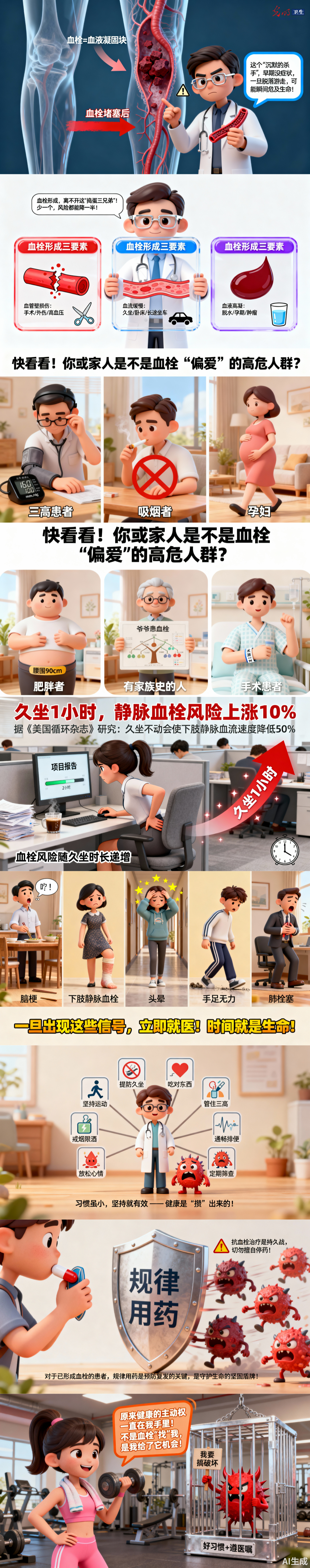 【AI科普漫画】久坐1小时，血栓风险上涨10%？世界血栓日必看的保命知识