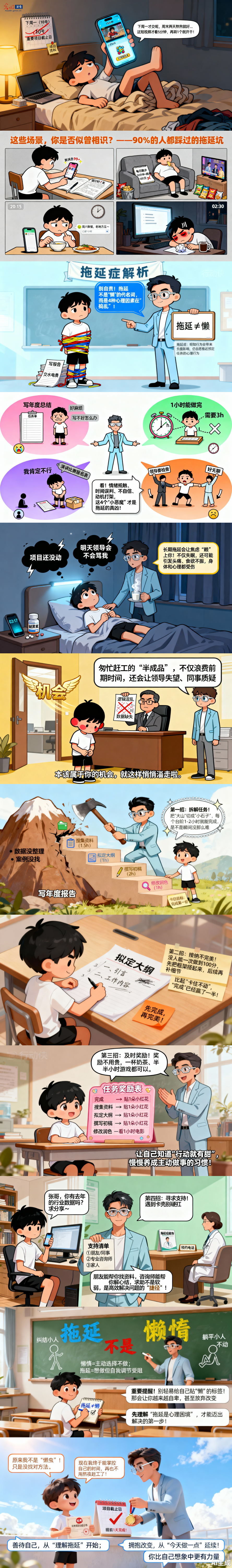 【AI科普漫画】世界精神卫生日丨你是拖延症晚期患者吗？四招教你摆脱拖延症