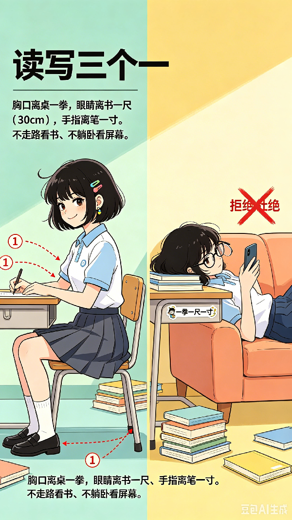 【AI海报】青少年近视高发期：养成良好习惯，延缓近视发生